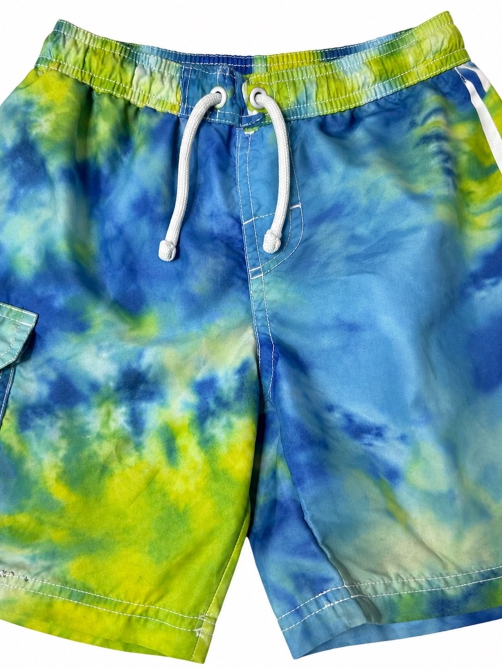 Kids Tie-Dye Swim Trunks in Blue & Green - Comfortable Swim Shorts
